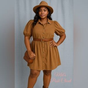 Cozy Puff-Sleeve Entro Tan Dress
